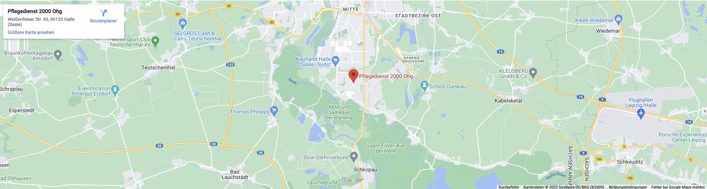 Kartenausschnitt Halle (Saale) mit Standort Pflegedienst 2000, Weißenfelser Str. 45